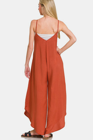 Zenana Spaghetti Strap Wide Leg Overalls with Pockets - 1985 the VAULT Boutique