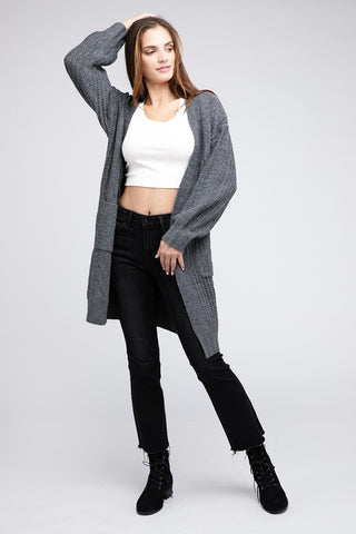 Twist Knitted Open Front Cardigan With Pockets - 1985 the VAULT Boutique