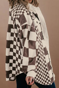 Plus Size Checkered Button Up Long Sleeve Jacket - 1985 the VAULT Boutique