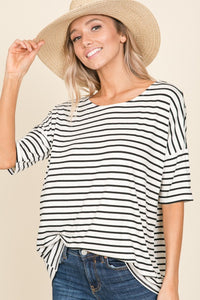 BOMBOM Striped Round Neck T-Shirt - 1985 THE VAULT