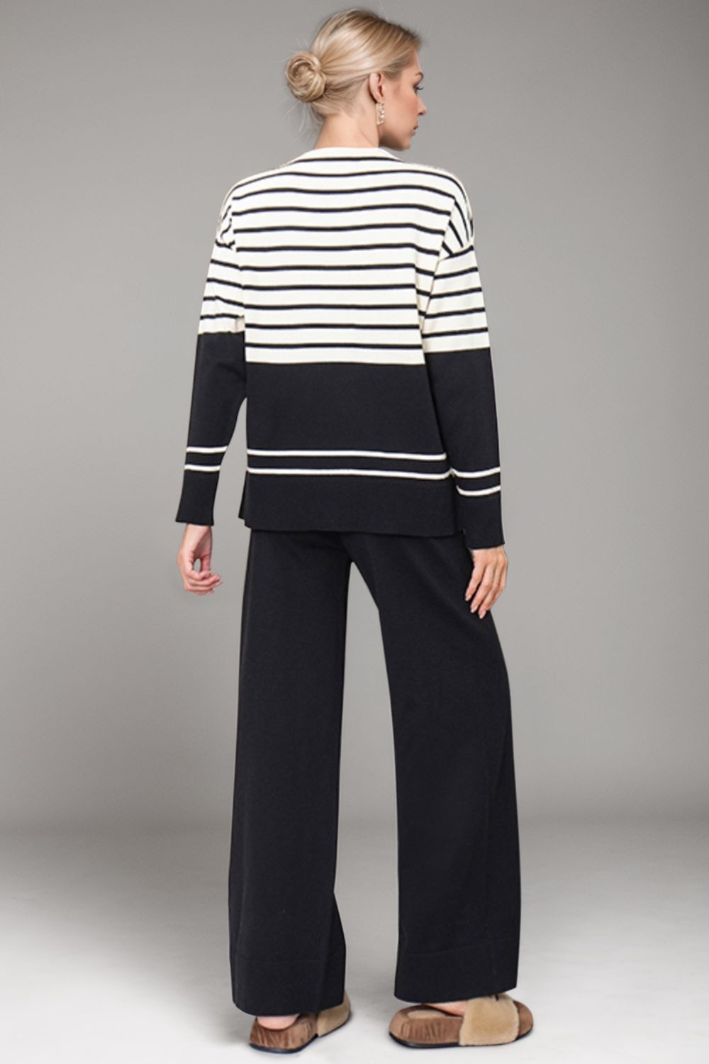 Striped Round Neck Long Sleeve Top and Pants Sweater Set - 1985 the VAULT Boutique