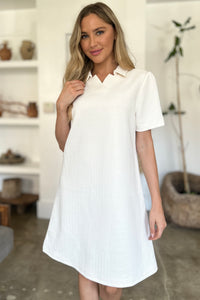 Double Take Full Size Texture Short Sleeve Dress - 1985 the VAULT Boutique