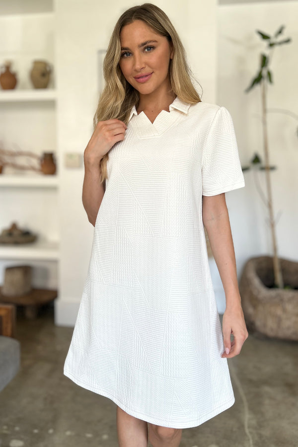 Double Take Full Size Texture Short Sleeve Dress - 1985 the VAULT Boutique