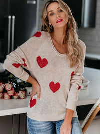 Heart Scoop Neck Long Sleeve Sweater - 1985 the VAULT Boutique