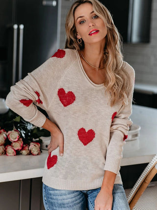 Heart Scoop Neck Long Sleeve Sweater - 1985 the VAULT Boutique