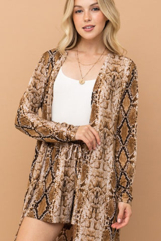 And The Why Snake Print Kimono Open Front Longline Cardigan - 1985 the VAULT Boutique