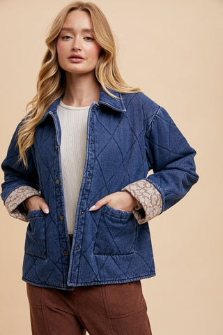 Annie Wear Quilted Printed Lining Snap Down Denim Jacket - 1985 the VAULT Boutique