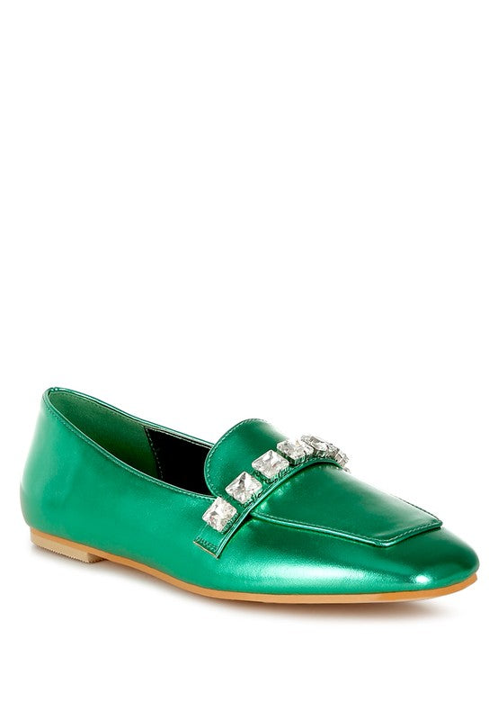 Celosia Metallic Diamante Strap Loafers - 1985 the VAULT Boutique