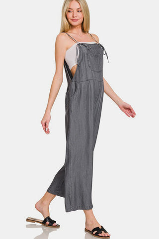 Zenana Washed Adjustable Strap Wide Leg Denim Overalls - 1985 the VAULT Boutique