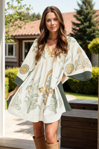 Printed V-Neck Three-Quarter Sleeve Mini Dress - 1985 the VAULT Boutique