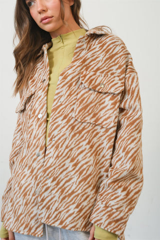 HYFVE Zebra Print Snap Down Long Sleeve Shacket - 1985 the VAULT Boutique