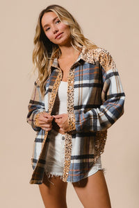 BiBi Curved Hem Sequin Plaid Button Up Shacket - 1985 the VAULT Boutique