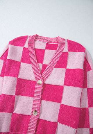 Checkered V-Neck Long Sleeve Cardigan - 1985 the VAULT Boutique