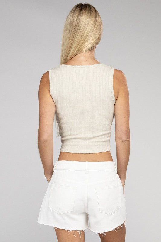 Basic Ribbed Scoop Neck Cropped Sleeveless Top - 1985 the VAULT Boutique