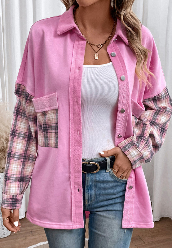 Plaid Button Up Shacket with Chest Pockets