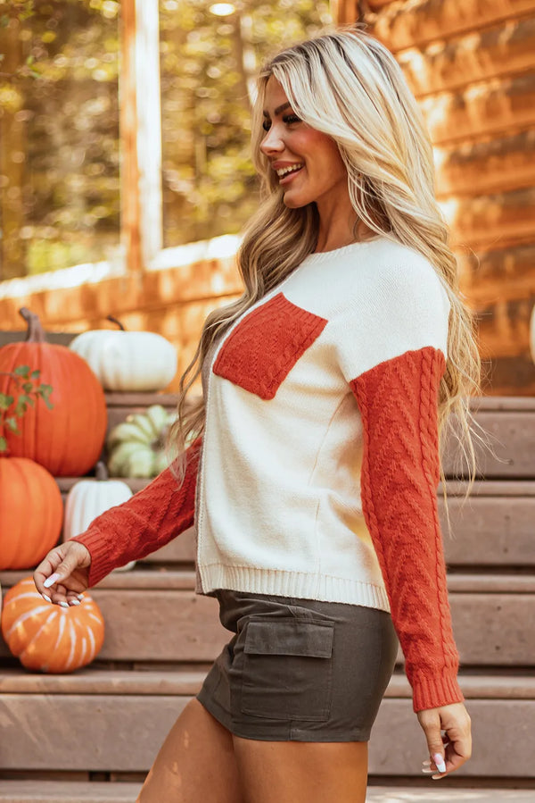 Color Block Round Neck Long Sleeve Sweater - 1985 the VAULT Boutique