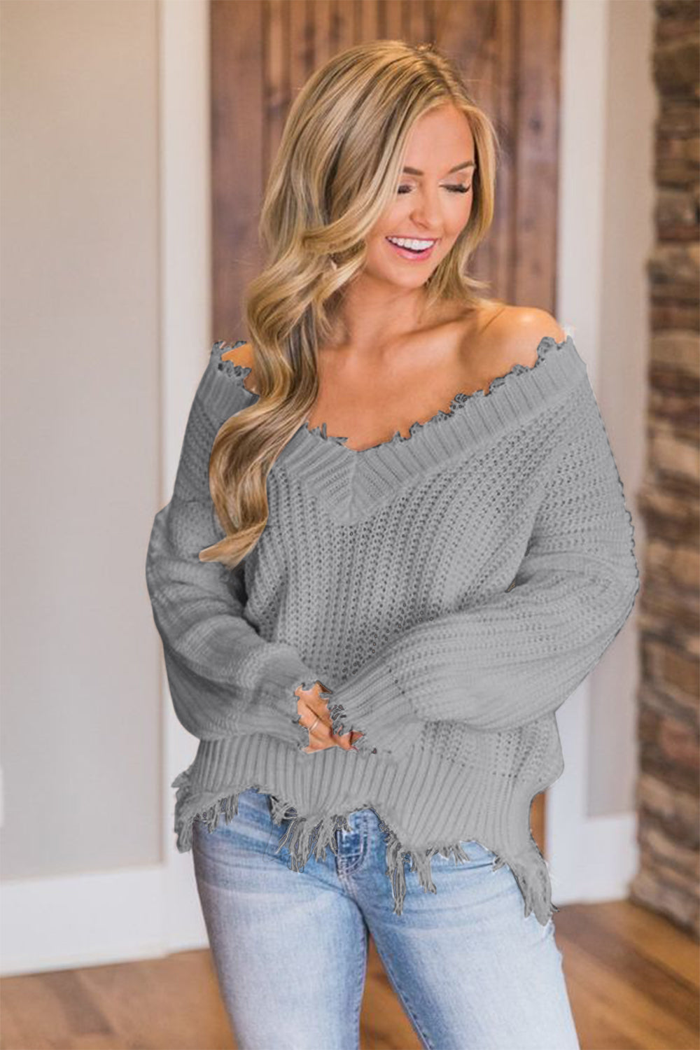 Frayed Hem Dropped Shoulder Sweater - 1985 the VAULT Boutique