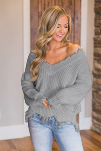 Frayed Hem Dropped Shoulder Sweater - 1985 the VAULT Boutique