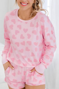 Heart Print Long Sleeve Top and Shorts Lounge Set - 1985 the VAULT Boutique