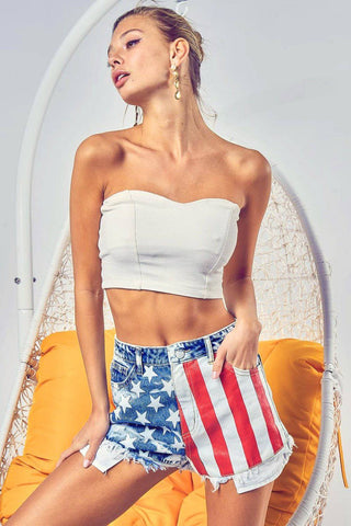 BiBi US Flag Theme Bleached Denim Shorts - 1985 the VAULT Boutique