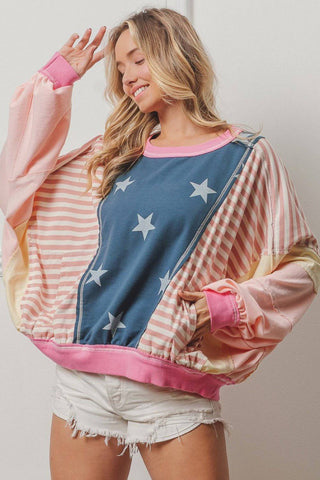 BiBi Stars and Stripes Round Neck Long Sleeve Top - 1985 the VAULT Boutique