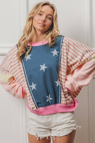 BiBi Stars and Stripes Round Neck Long Sleeve Top - 1985 the VAULT Boutique