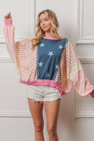 BiBi Stars and Stripes Round Neck Long Sleeve Top - 1985 the VAULT Boutique