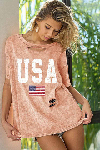 BiBi Washed American Flag Graphic Distressed T-Shirt - 1985 the VAULT Boutique