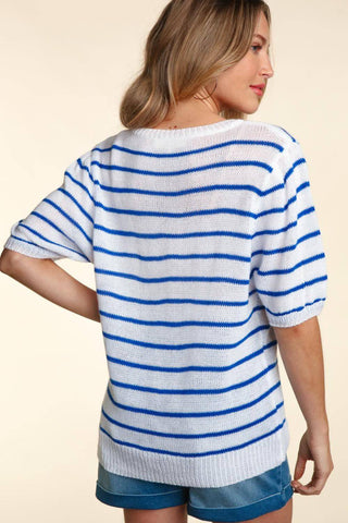 Haptics Letter Embroidery Striped Knit Top - 1985 the VAULT Boutique