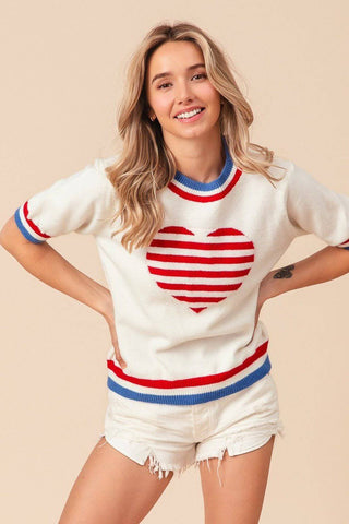 BiBi US Flag Theme Striped Heart Sweater - 1985 the VAULT Boutique