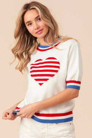 BiBi US Flag Theme Striped Heart Sweater - 1985 the VAULT Boutique