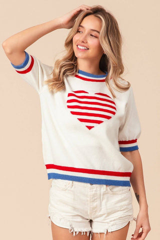 BiBi US Flag Theme Striped Heart Sweater - 1985 the VAULT Boutique