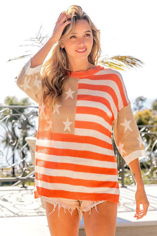 BiBi American Flag Round Neck Knit Top - 1985 the VAULT Boutique