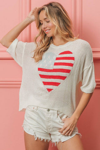 BiBi Striped Heart Contrast Knit Top - 1985 the VAULT Boutique