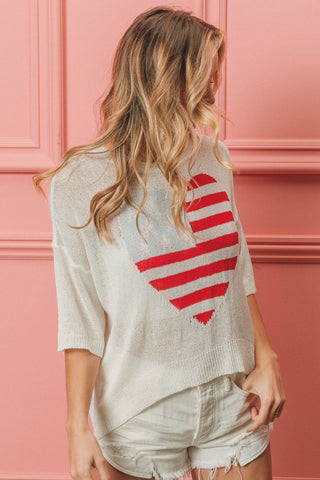 BiBi Striped Heart Contrast Knit Top - 1985 the VAULT Boutique