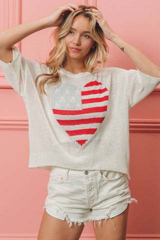 BiBi Striped Heart Contrast Knit Top - 1985 the VAULT Boutique