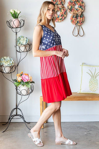 Heimish Full Size US Flag Theme Contrast Tank Dress - 1985 the VAULT Boutique