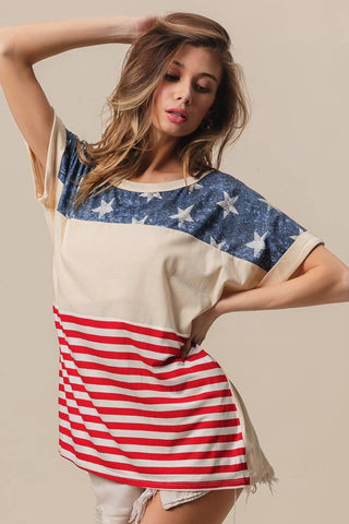 BiBi American Flag Theme Short Sleeve T-Shirt - 1985 the VAULT Boutique