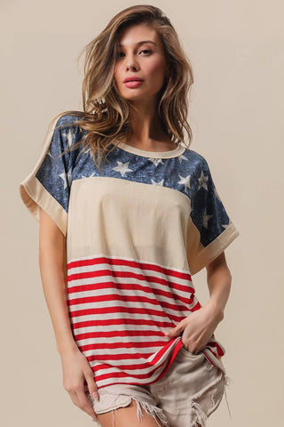 BiBi American Flag Theme Short Sleeve T-Shirt - 1985 the VAULT Boutique