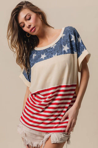 BiBi American Flag Theme Short Sleeve T-Shirt - 1985 the VAULT Boutique