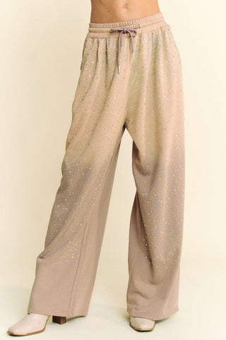 Davi & Dani Rhinestone Drawstring Wide Leg Pants - 1985 the VAULT Boutique