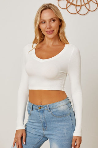 Round Neck Long Sleeve Cropped T-Shirt - 1985 the VAULT Boutique