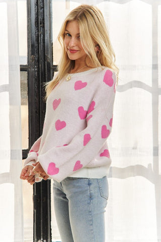 ADORA Heart Round Neck Drop Shoulder Sweater - 1985 the VAULT Boutique