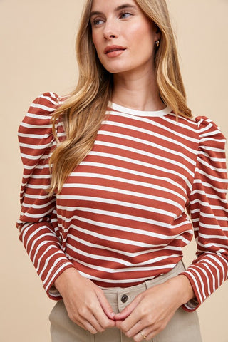 Annie Wear Striped Round Neck Puff Sleeve French Terry Top - 1985 the VAULT Boutique