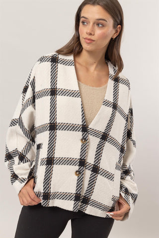 HYFVE Plaid Long Sleeve Jacket with Side Slit Pockets - 1985 the VAULT Boutique