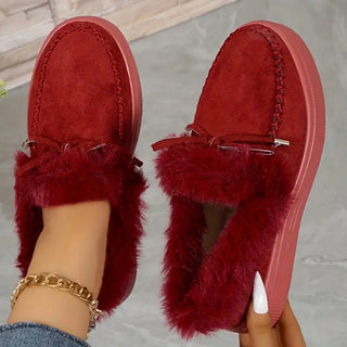 Bow Furry Round Toe Flat Slip-Ons - 1985 the VAULT Boutique