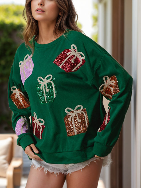 Sequin Gift Box Long Sleeve Sweatshirt - 1985 the VAULT Boutique