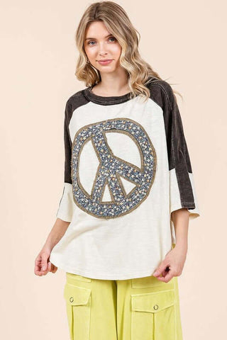 Mittoshop Peace Sign Patch Mineral Washed T-Shirt - 1985 the VAULT Boutique