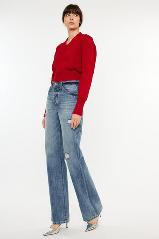 Kancan Distressed High Waist Bootcut Jeans - 1985 the VAULT Boutique