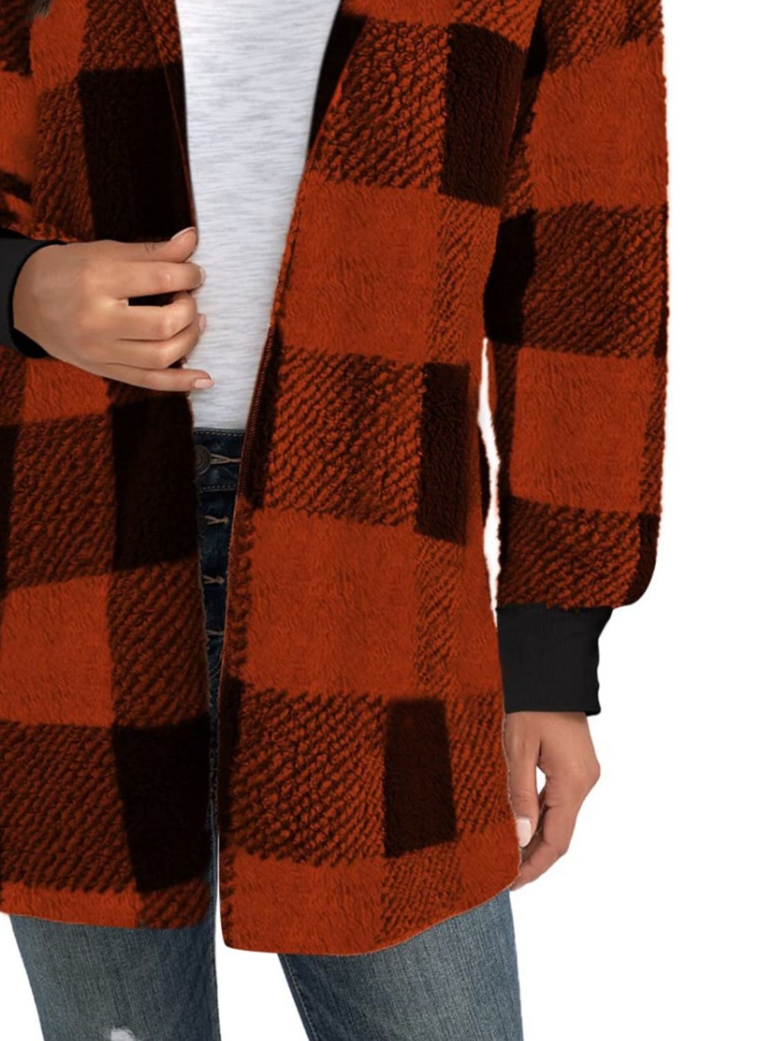 Plaid Long Sleeve Hooded Coat - 1985 the VAULT Boutique